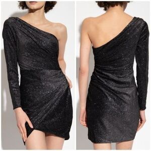 AllSaints Ezra Sparkle One-Shoulder Minidress in Black Size US 10